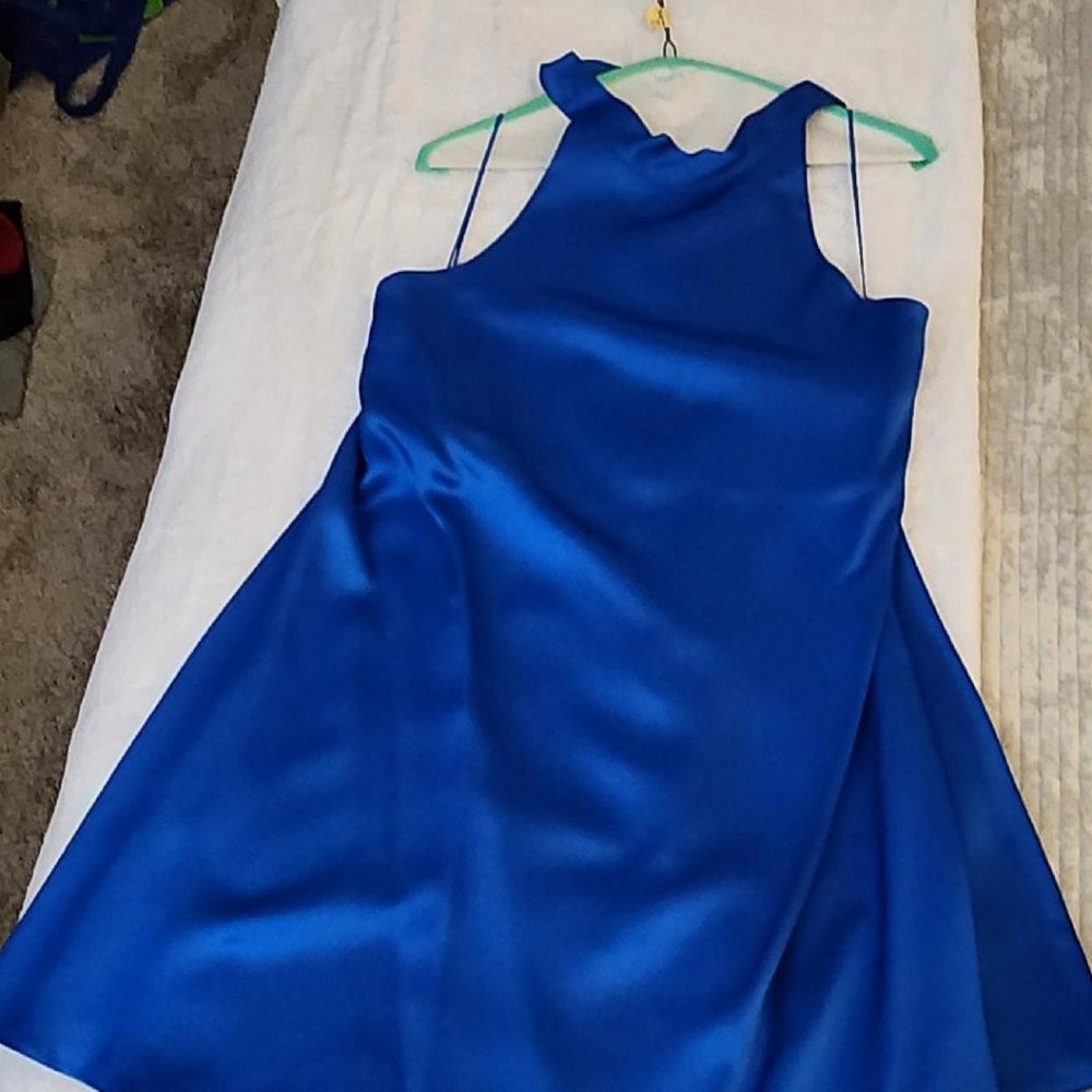 Zara Satin Blue Halter Dress